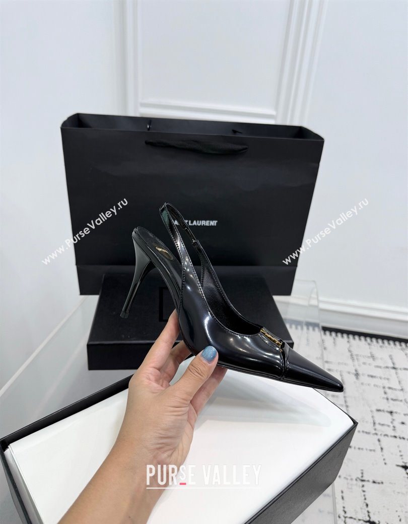 Saint Laurent Babylone Breteuil Slingbacks Pump 9cm in Shiny Leather Black 2025 806685 (KER-251213009)