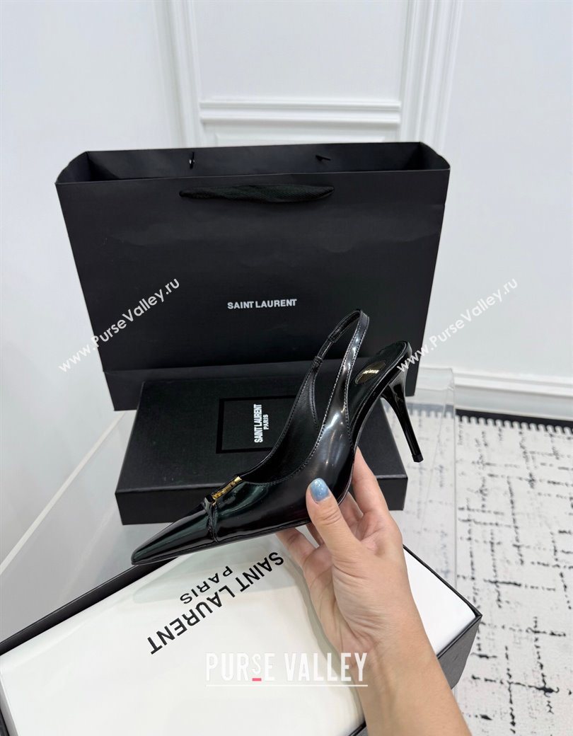 Saint Laurent Babylone Breteuil Slingbacks Pump 9cm in Shiny Leather Black 2025 806685 (KER-251213009)