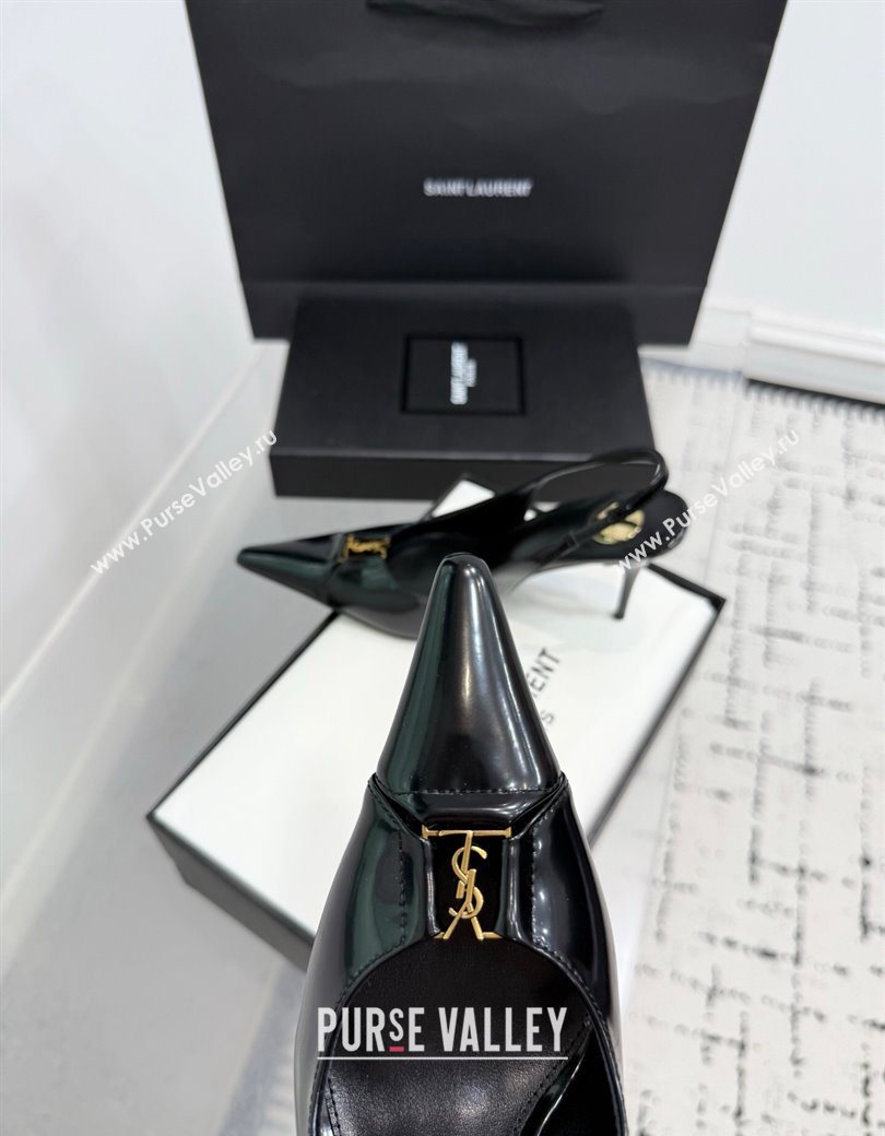 Saint Laurent Babylone Breteuil Slingbacks Pump 9cm in Shiny Leather Black 2025 806685 (KER-251213009)