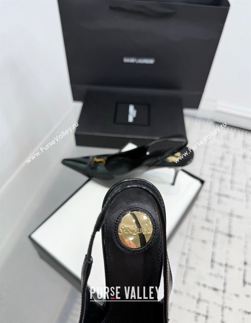 Saint Laurent Babylone Breteuil Slingbacks Pump 9cm in Shiny Leather Black 2025 806685 (KER-251213009)