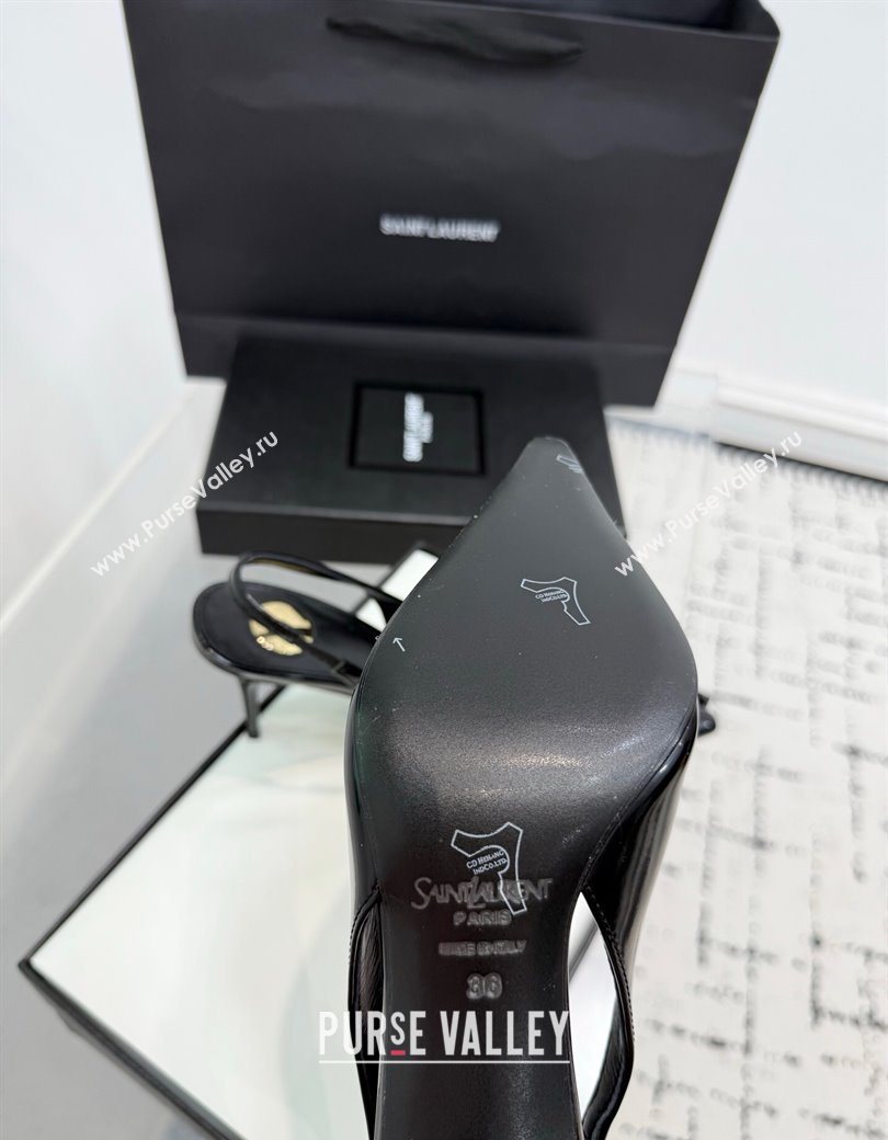 Saint Laurent Babylone Breteuil Slingbacks Pump 9cm in Shiny Leather Black 2025 806685 (KER-251213009)
