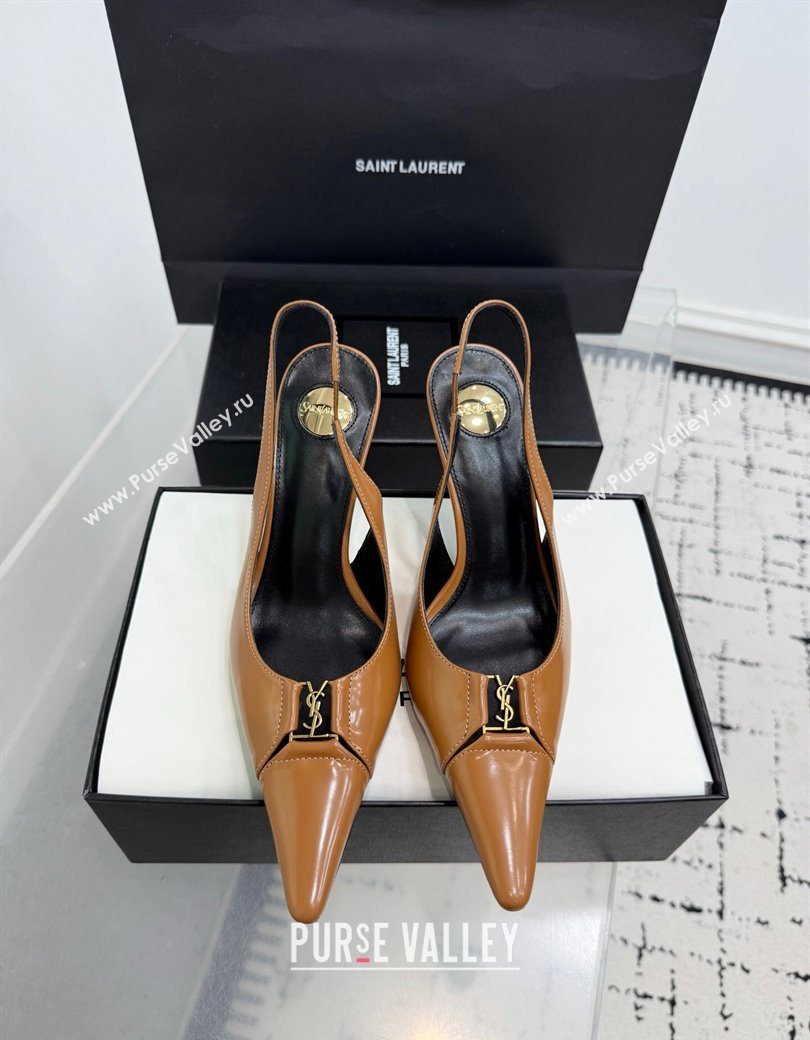 Saint Laurent Babylone Breteuil Slingbacks Pump 9cm in Shiny Leather Light Brown 2025 806685 (KER-251213010)
