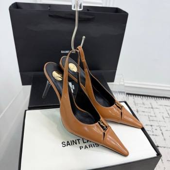Saint Laurent Babylone Breteuil Slingbacks Pump 9cm in Shiny Leather Light Brown 2025 806685 (KER-251213010)