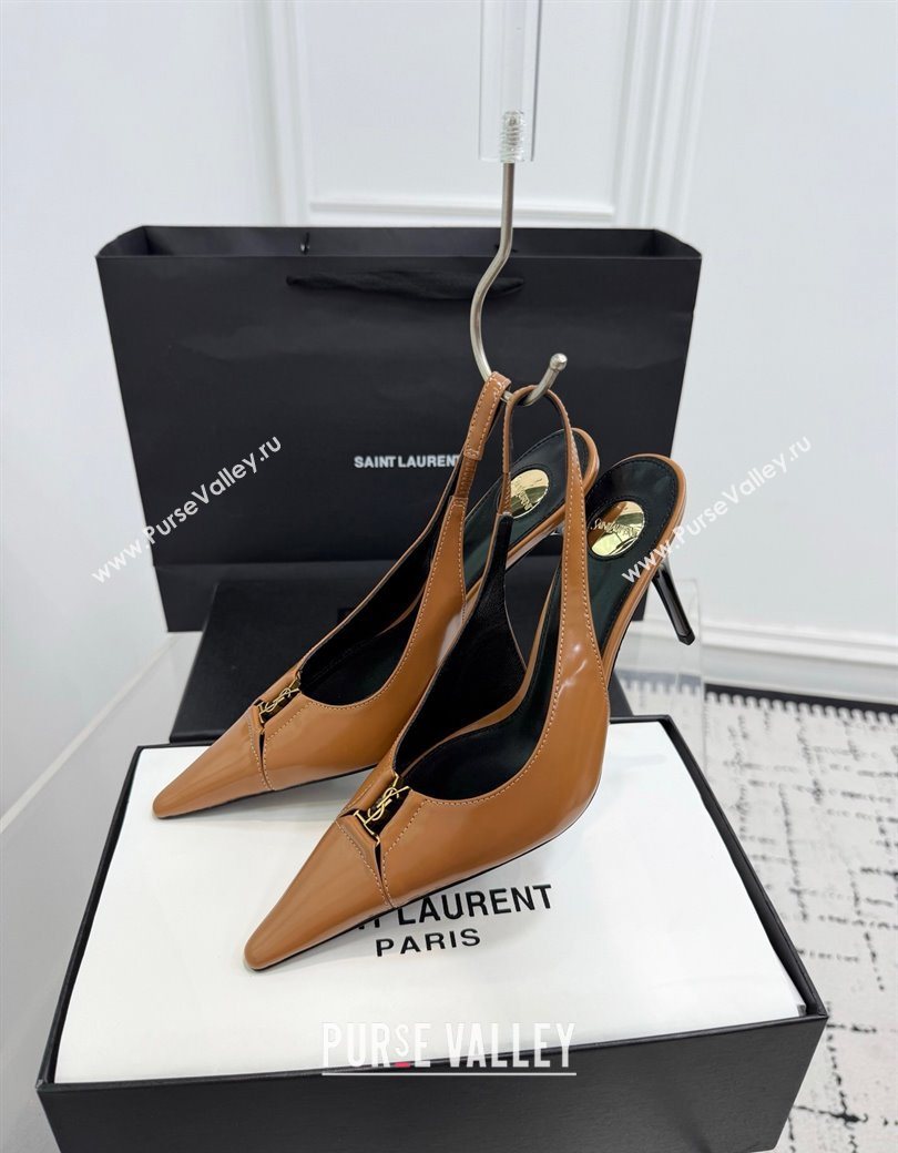 Saint Laurent Babylone Breteuil Slingbacks Pump 9cm in Shiny Leather Light Brown 2025 806685 (KER-251213010)