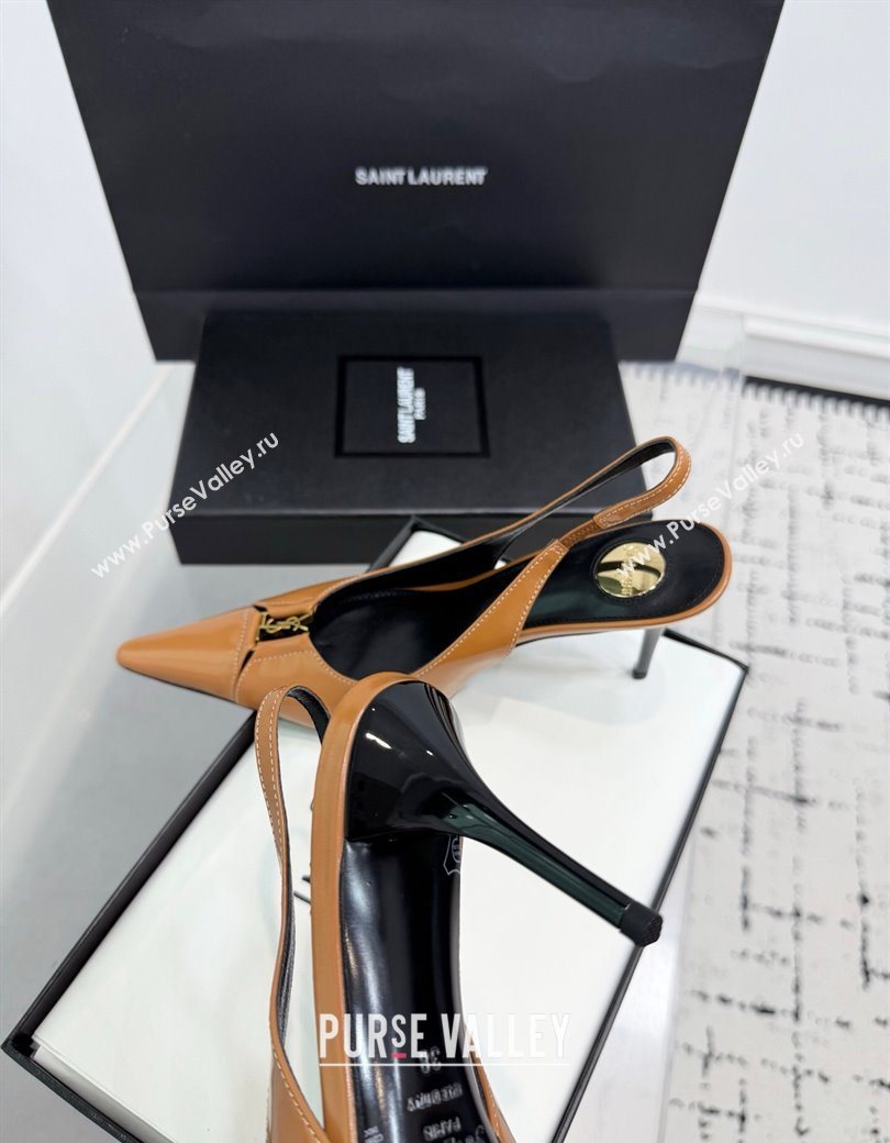 Saint Laurent Babylone Breteuil Slingbacks Pump 9cm in Shiny Leather Light Brown 2025 806685 (KER-251213010)
