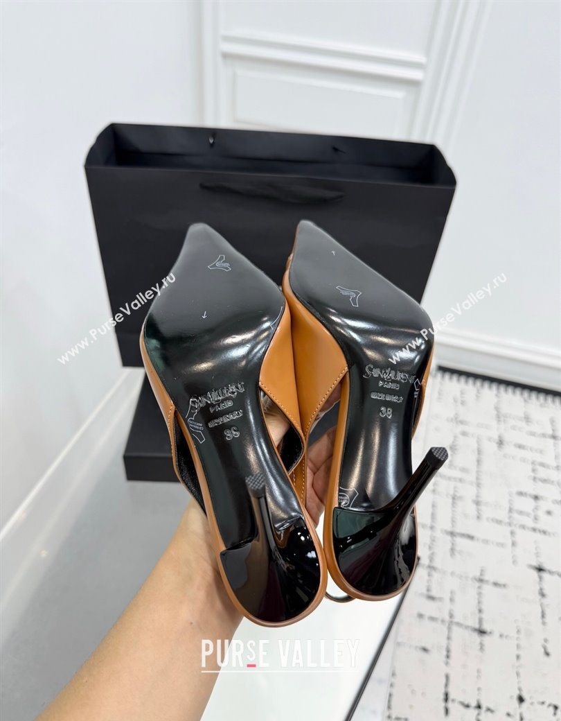 Saint Laurent Babylone Breteuil Slingbacks Pump 9cm in Shiny Leather Light Brown 2025 806685 (KER-251213010)