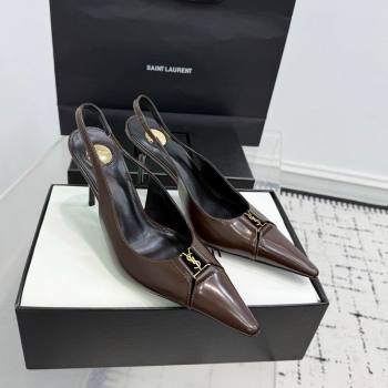 Saint Laurent Babylone Breteuil Slingbacks Pump 9cm in Shiny Leather Dark Brown 2025 806685 (KER-251213011)