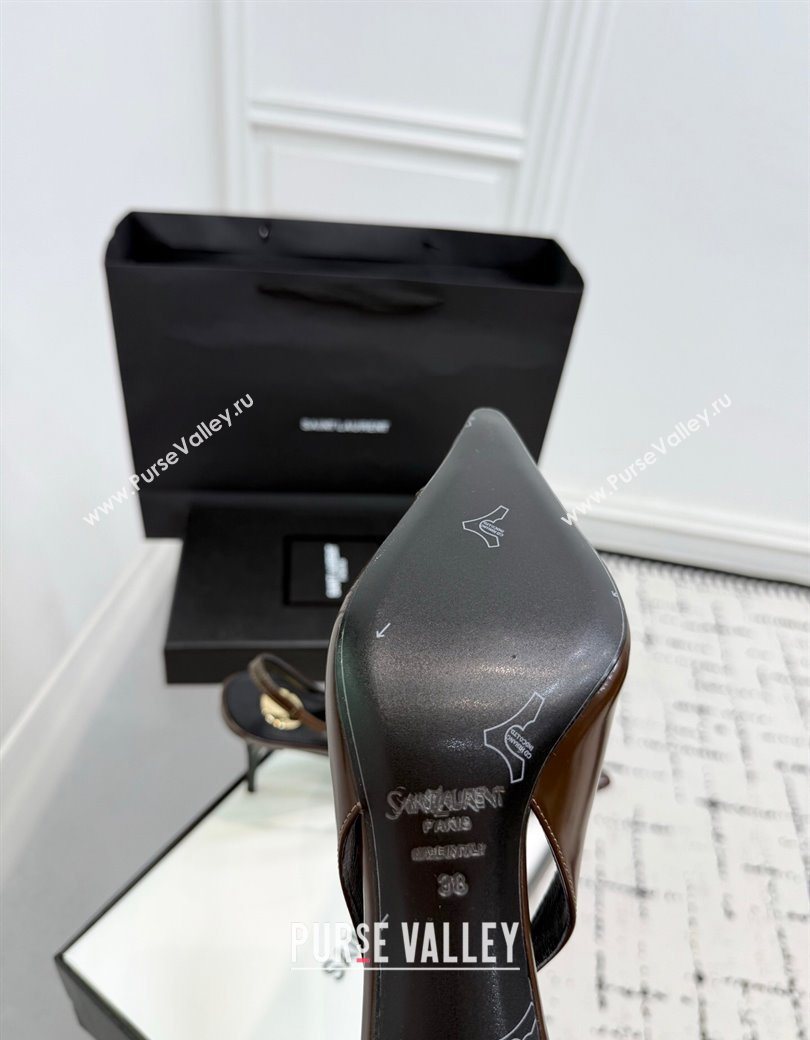 Saint Laurent Babylone Breteuil Slingbacks Pump 9cm in Shiny Leather Dark Brown 2025 806685 (KER-251213011)