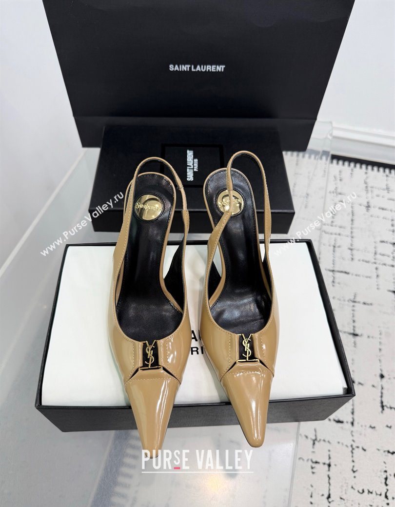 Saint Laurent Babylone Breteuil Slingbacks Pump 9cm in Shiny Leather Beige 2025 806685 (KER-251213012)