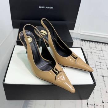 Saint Laurent Babylone Breteuil Slingbacks Pump 9cm in Shiny Leather Beige 2025 806685 (KER-251213012)