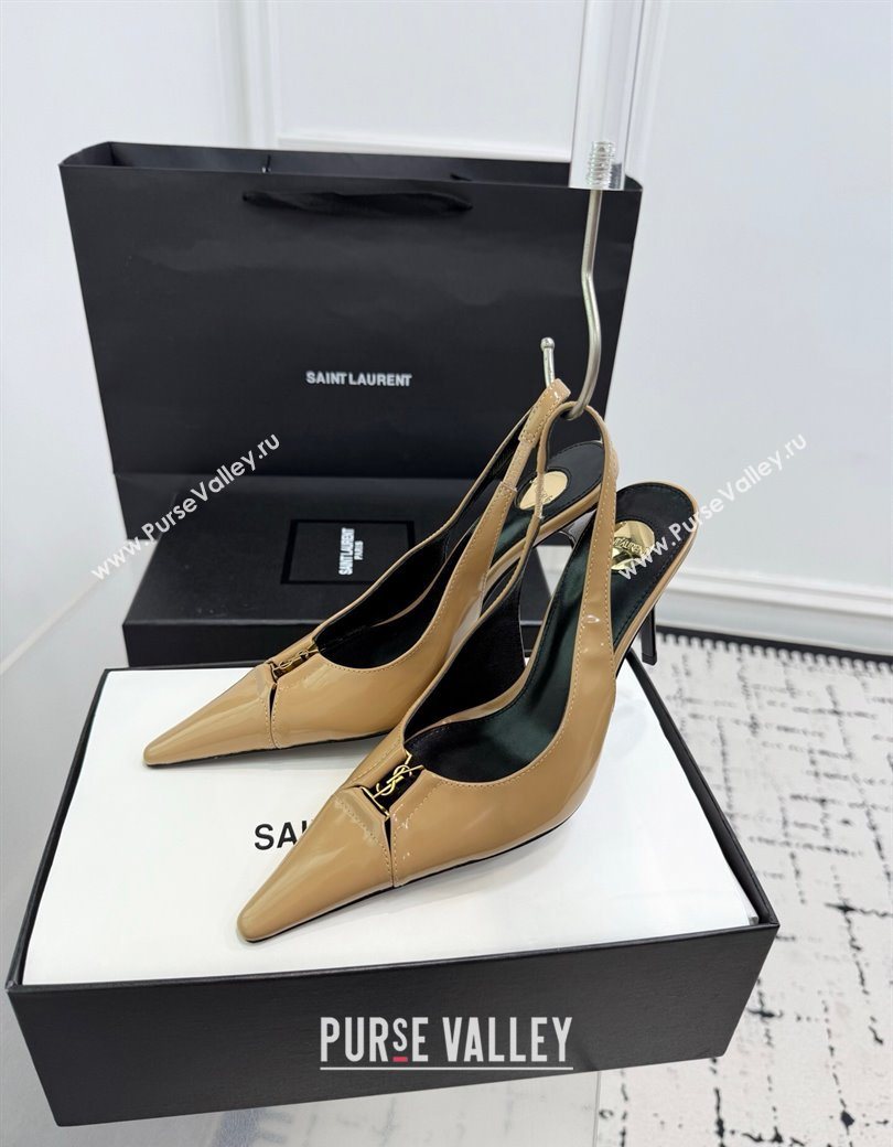 Saint Laurent Babylone Breteuil Slingbacks Pump 9cm in Shiny Leather Beige 2025 806685 (KER-251213012)