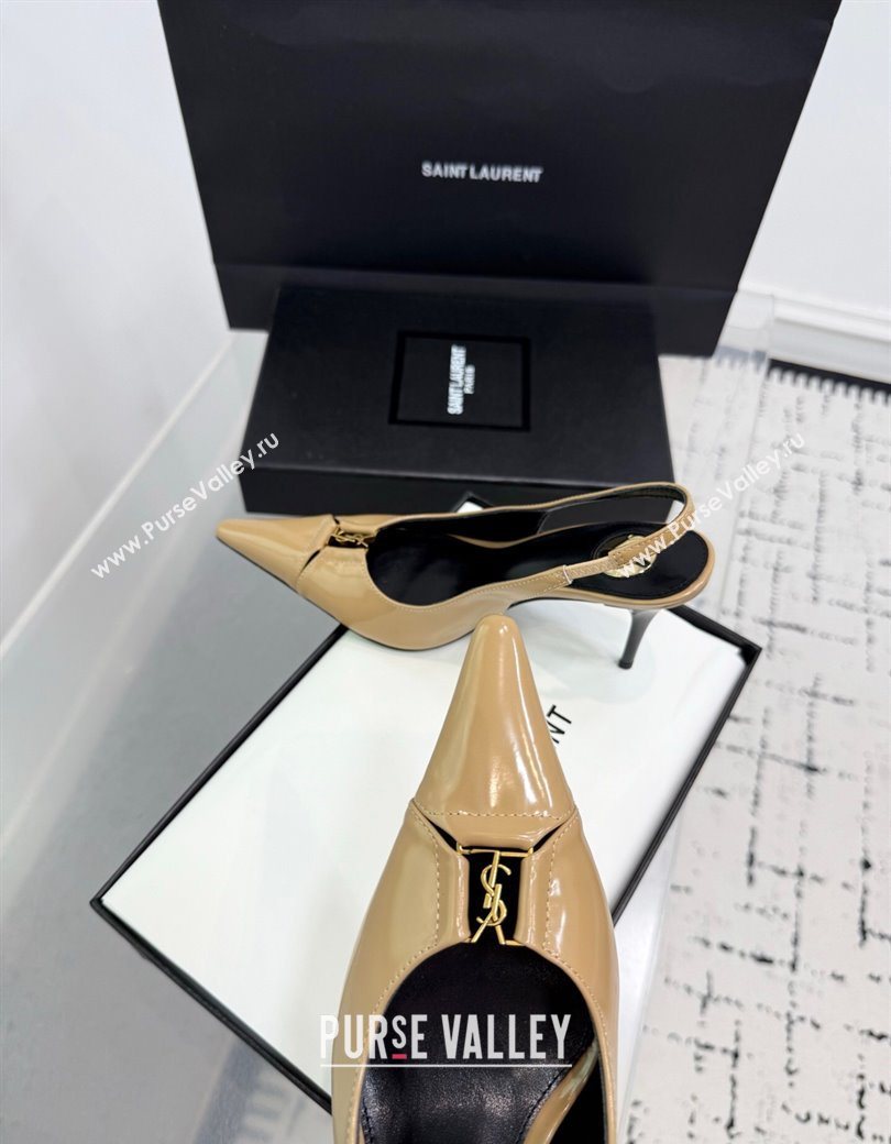 Saint Laurent Babylone Breteuil Slingbacks Pump 9cm in Shiny Leather Beige 2025 806685 (KER-251213012)