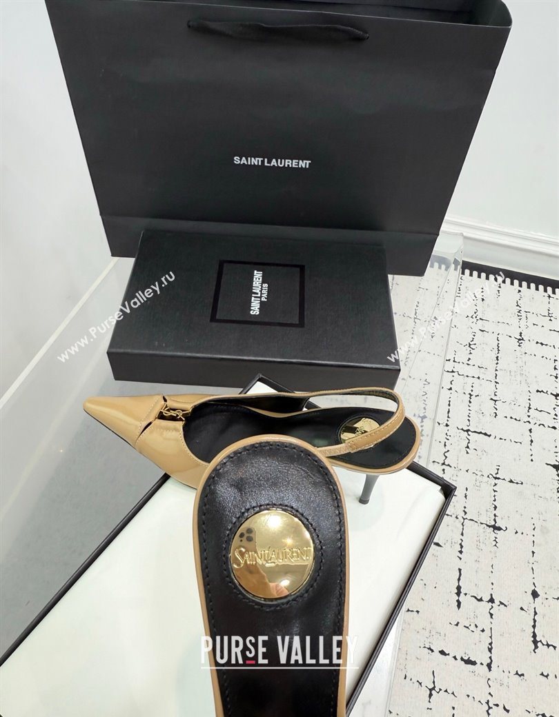 Saint Laurent Babylone Breteuil Slingbacks Pump 9cm in Shiny Leather Beige 2025 806685 (KER-251213012)