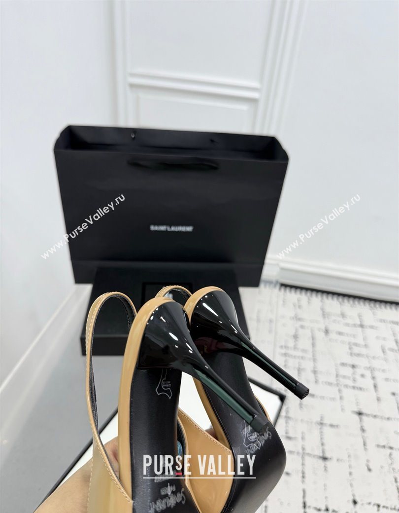 Saint Laurent Babylone Breteuil Slingbacks Pump 9cm in Shiny Leather Beige 2025 806685 (KER-251213012)