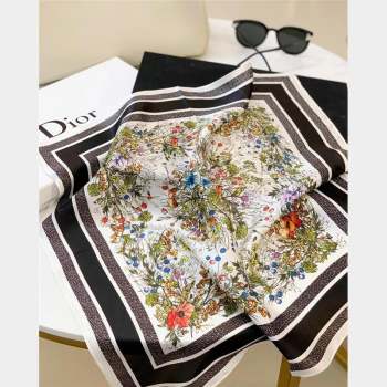 Dior Flora Silk Sqaure Scarf 53x53cm Black 2023 DR10181 (A-231018088)