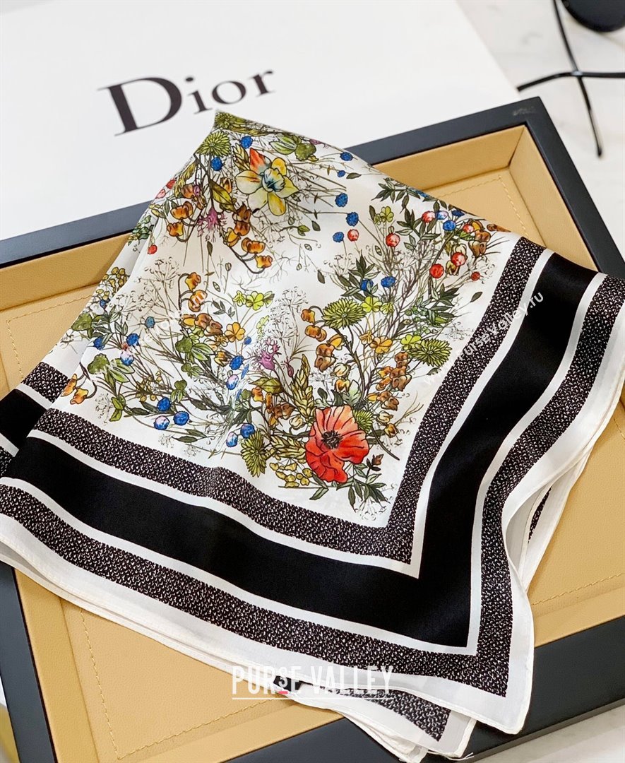 Dior Flora Silk Sqaure Scarf 53x53cm Black 2023 DR10181 (A-231018088)