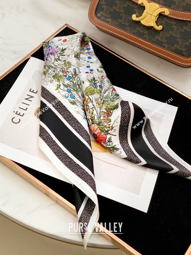 Dior Flora Silk Sqaure Scarf 53x53cm Black 2023 DR10181 (A-231018088)