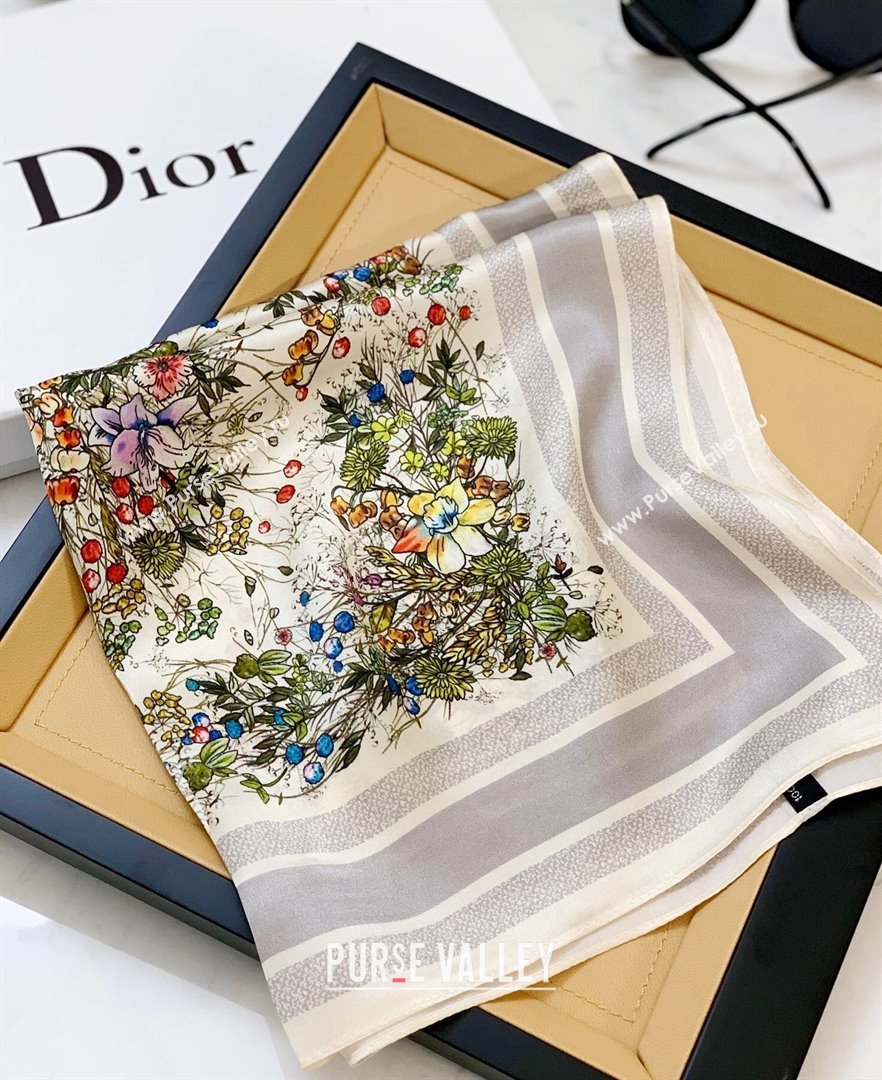 Dior Flora Silk Sqaure Scarf 53x53cm Grey 2023 DR10181 (A-231018090)