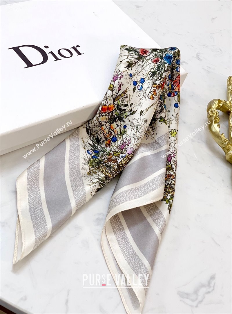 Dior Flora Silk Sqaure Scarf 53x53cm Grey 2023 DR10181 (A-231018090)