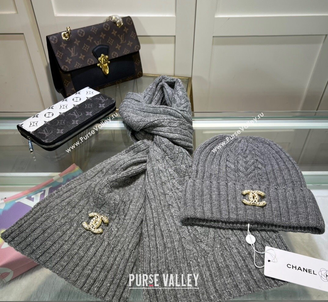 Chanel Knit Hat and Scarf Set Dark Grey 2023 1 CH101807 (A-231018093)