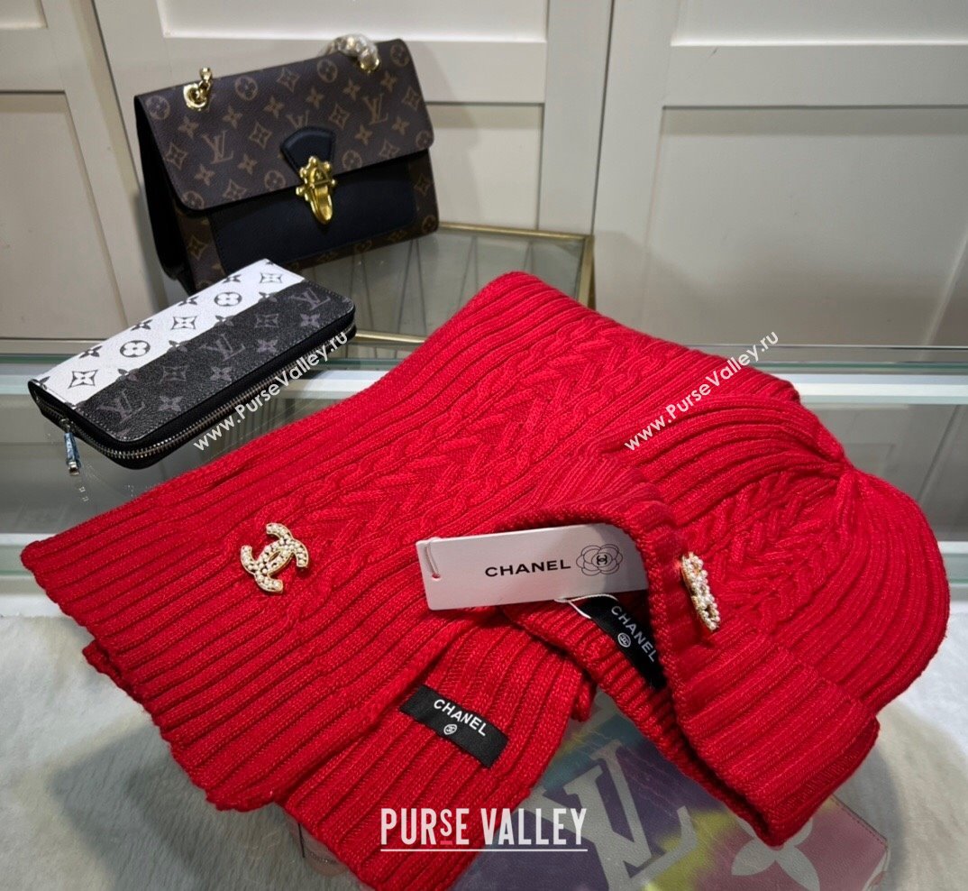 Chanel Knit Hat and Scarf Set Red 2023 1 CH101807 (A-231018095)