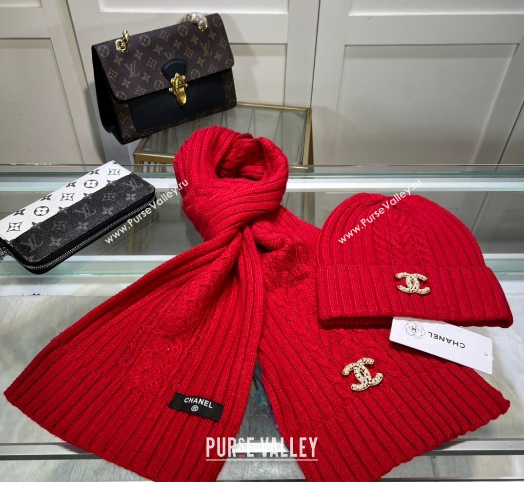 Chanel Knit Hat and Scarf Set Red 2023 1 CH101807 (A-231018095)