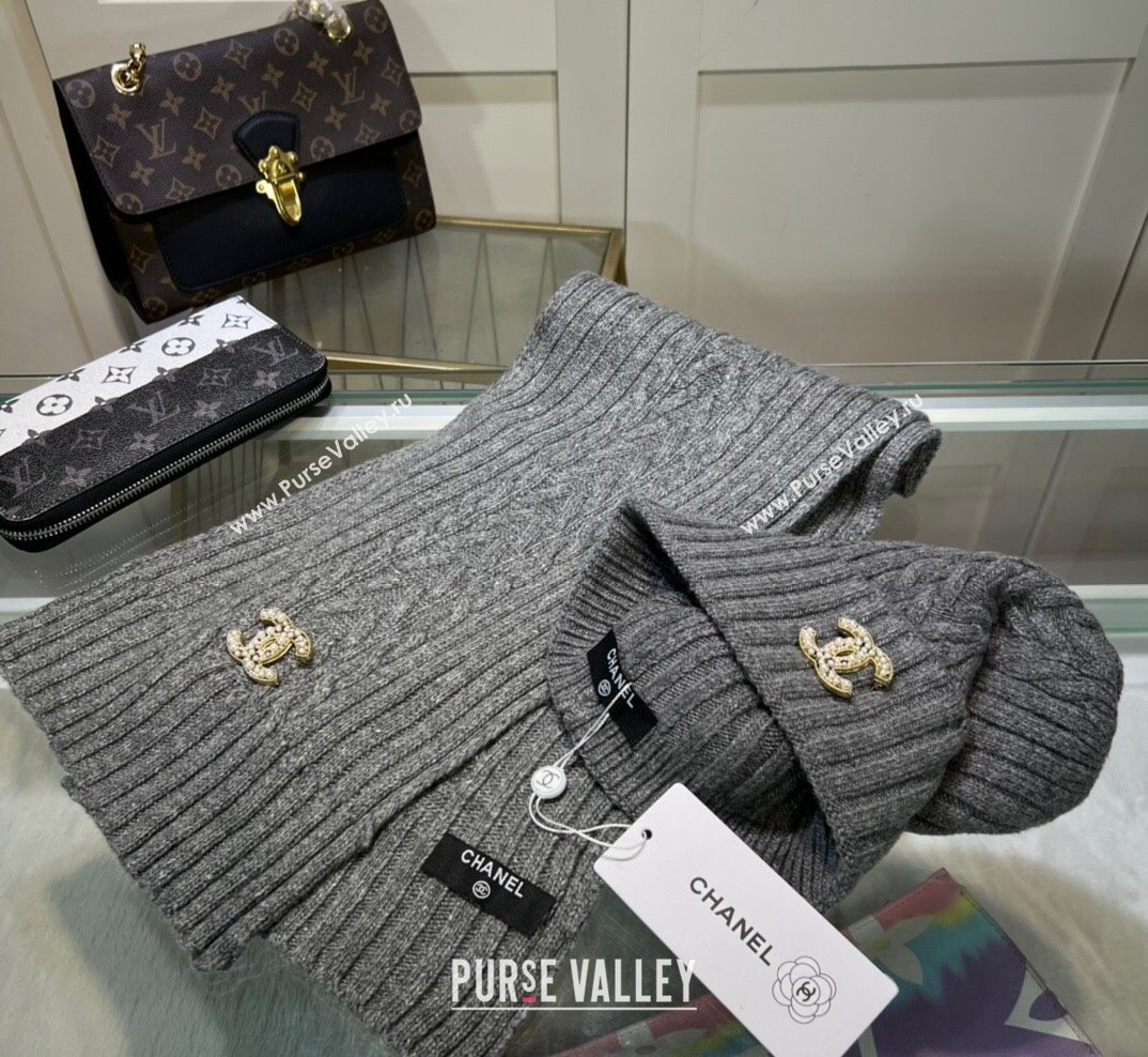 Chanel Knit Hat and Scarf Set Dark Grey 2023 1 CH101807 (A-231018093)