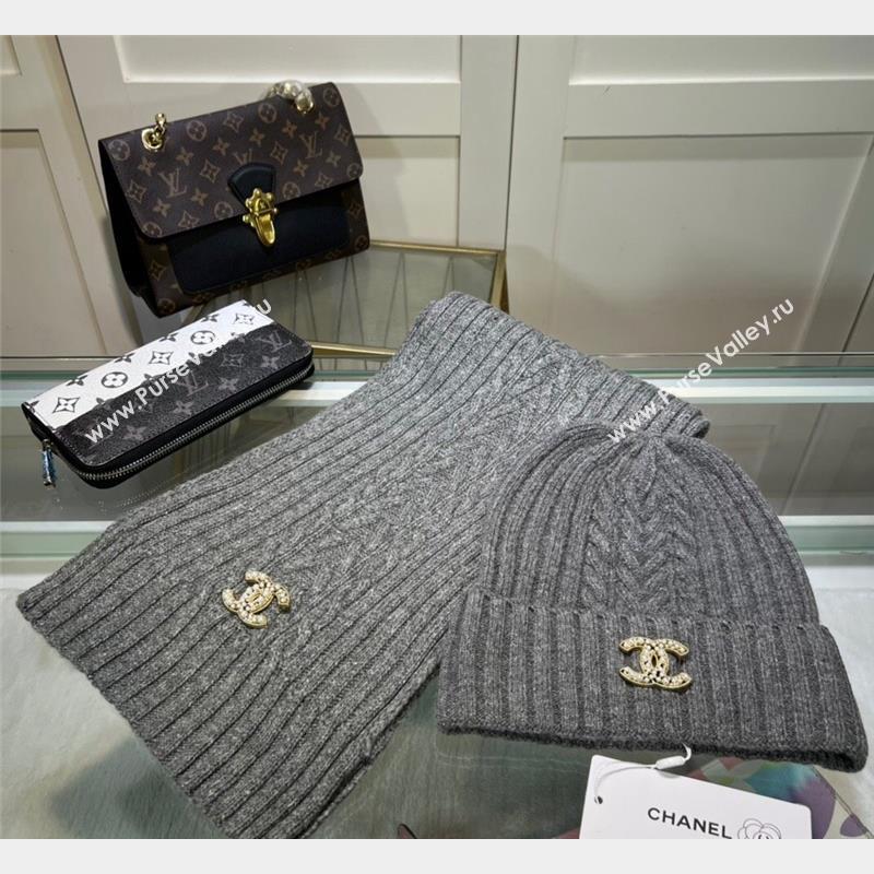 Chanel Knit Hat and Scarf Set Dark Grey 2023 1 CH101807 (A-231018093)