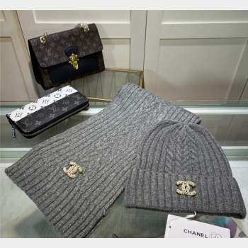 Chanel Knit Hat and Scarf Set Dark Grey 2023 1 CH101807 (A-231018093)