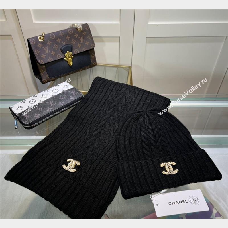 Chanel Knit Hat and Scarf Set Black 2023 1 CH101807 (A-231018096)