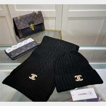 Chanel Knit Hat and Scarf Set Black 2023 1 CH101807 (A-231018096)