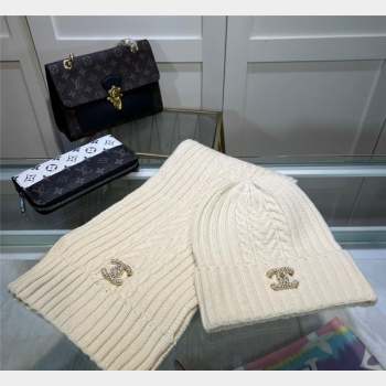 Chanel Knit Hat and Scarf Set Cream White 2023 1 CH101807 (A-231018094)