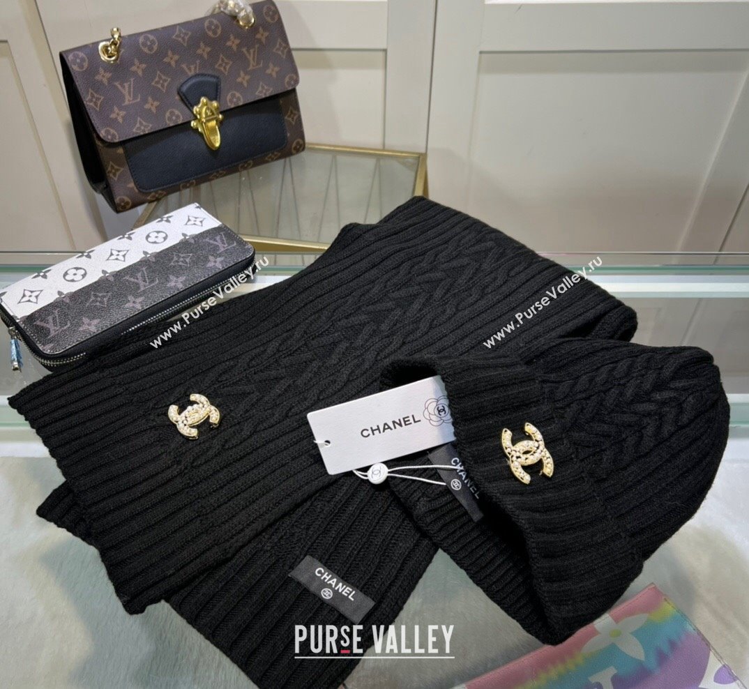 Chanel Knit Hat and Scarf Set Black 2023 1 CH101807 (A-231018096)