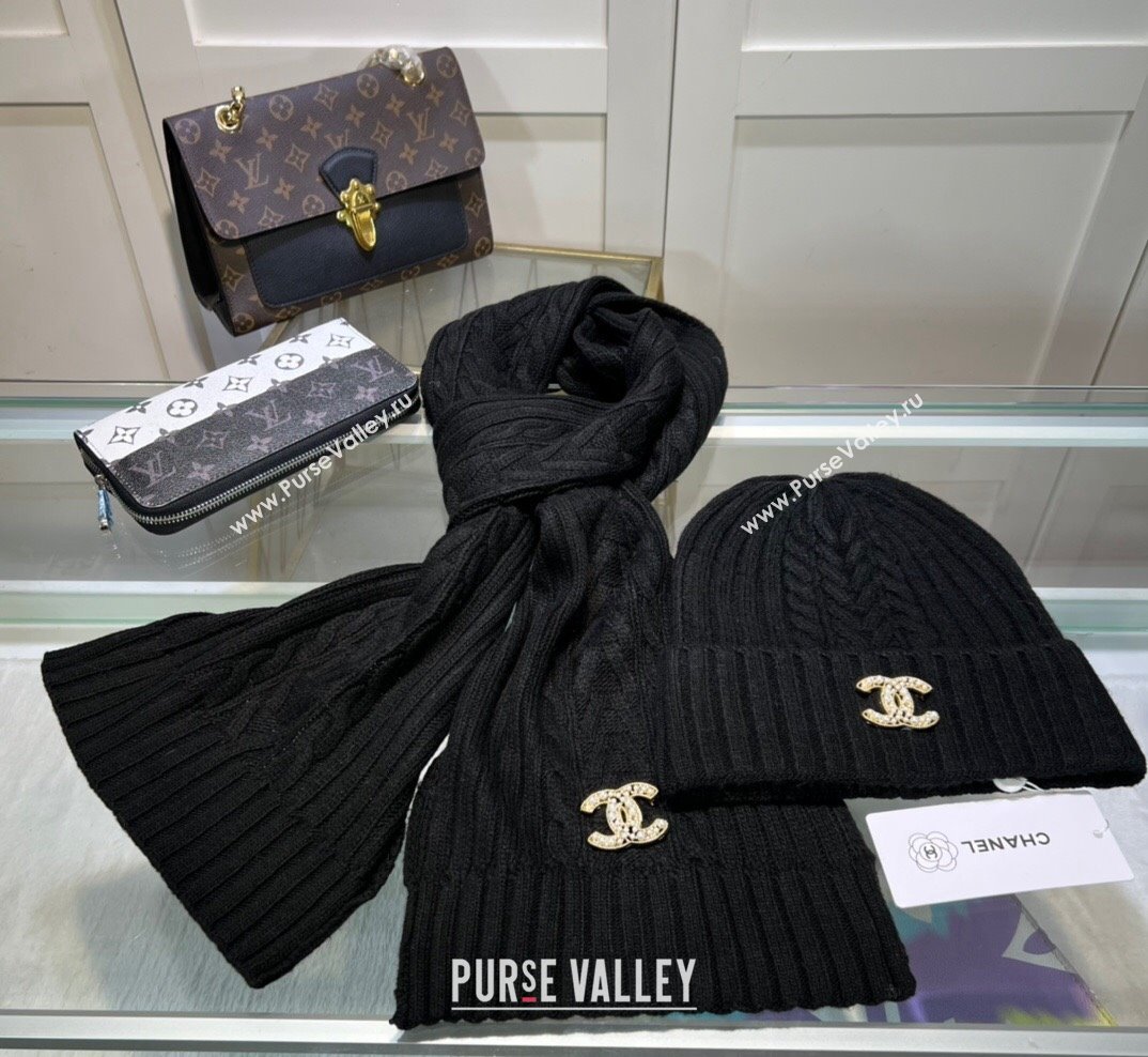 Chanel Knit Hat and Scarf Set Black 2023 1 CH101807 (A-231018096)