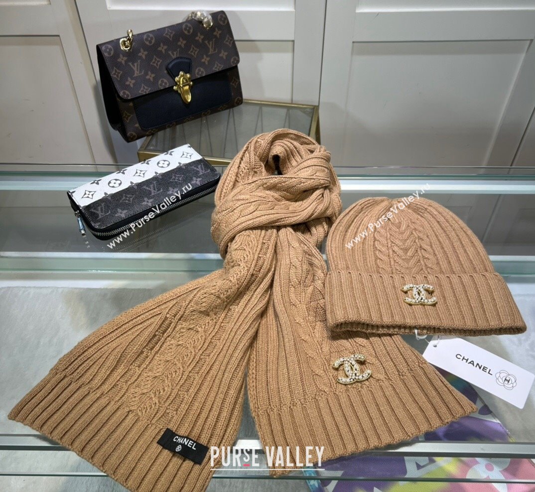 Chanel Knit Hat and Scarf Set Brown 2023 1 CH101807 (A-231018098)