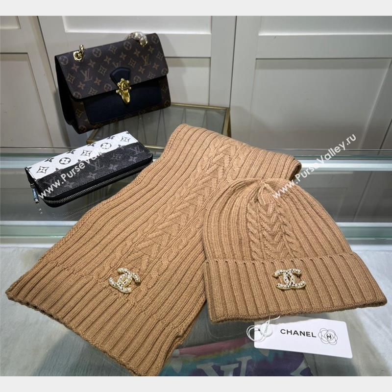 Chanel Knit Hat and Scarf Set Brown 2023 1 CH101807 (A-231018098)