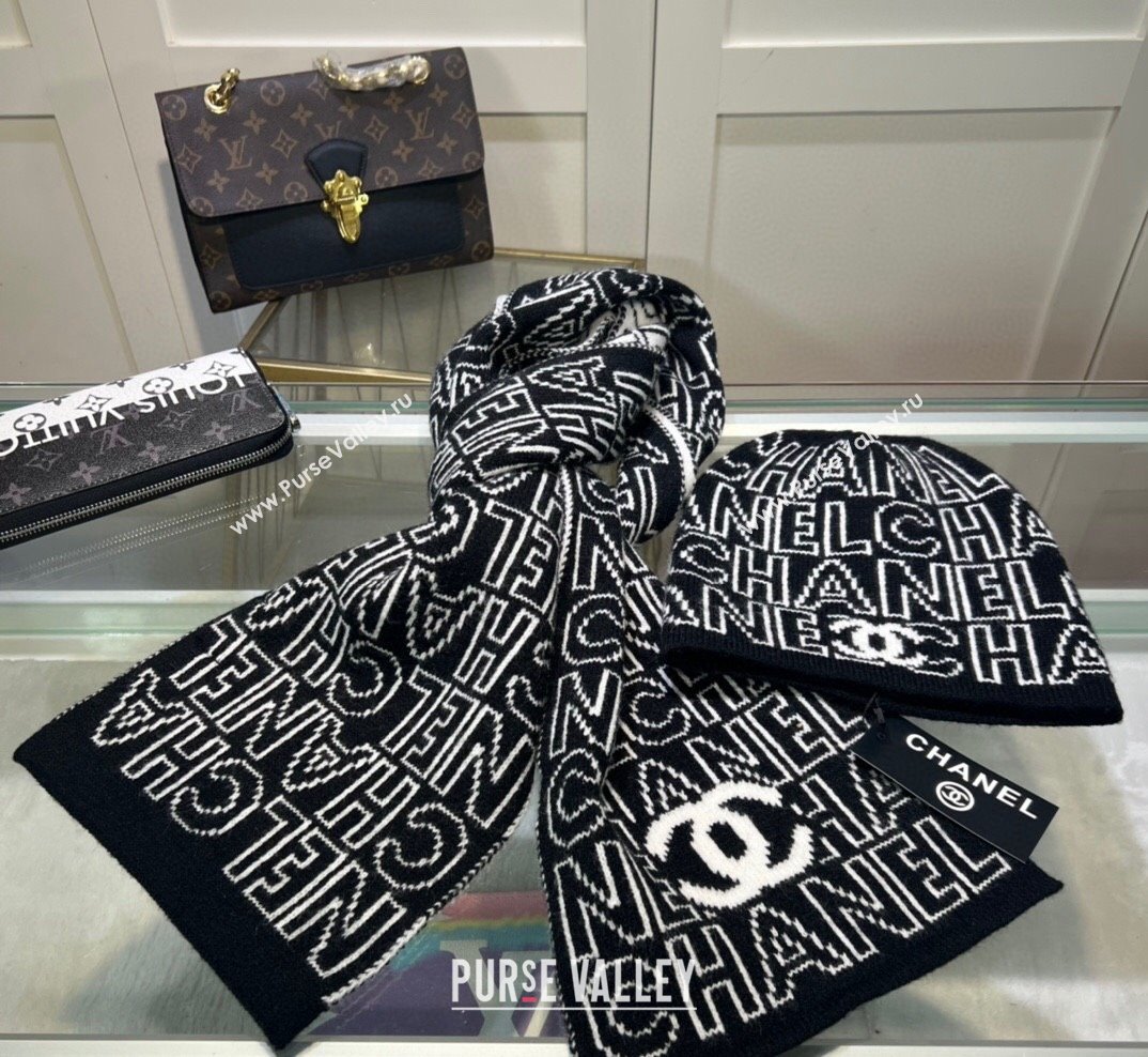 Chanel Knit Hat and Scarf Set Black White 2023 2 CH101807 (A-231018101)