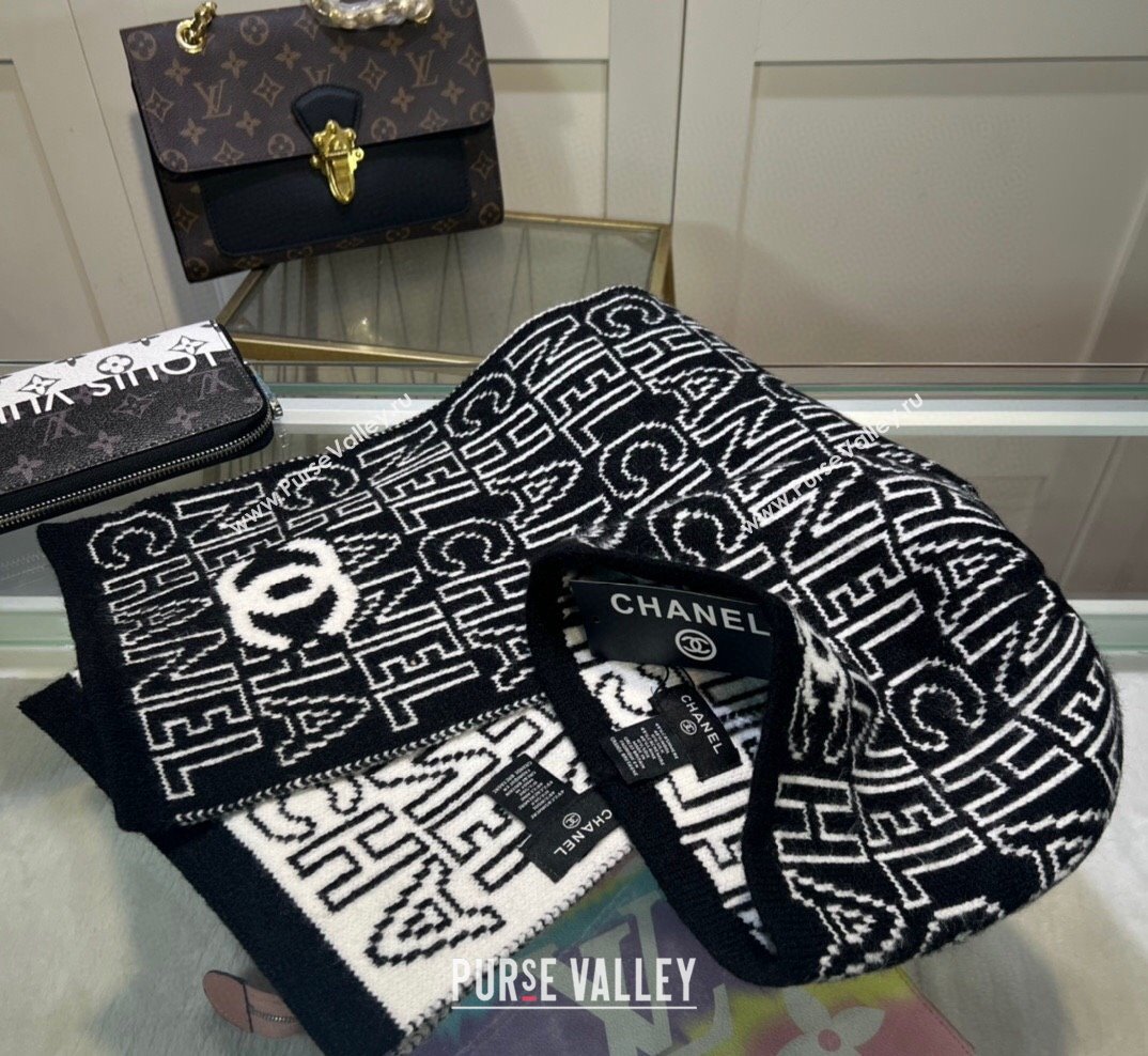 Chanel Knit Hat and Scarf Set Black White 2023 2 CH101807 (A-231018101)