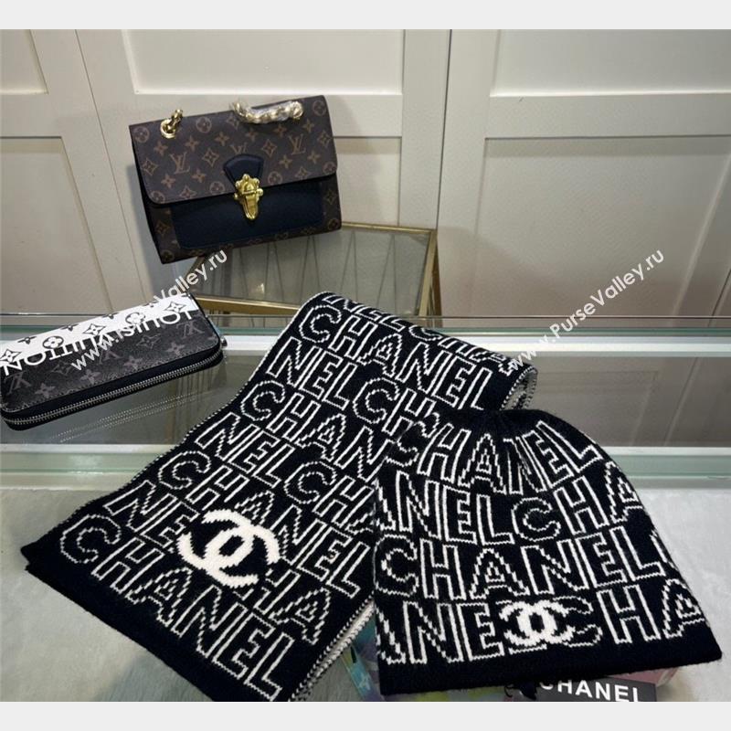 Chanel Knit Hat and Scarf Set Black White 2023 2 CH101807 (A-231018101)