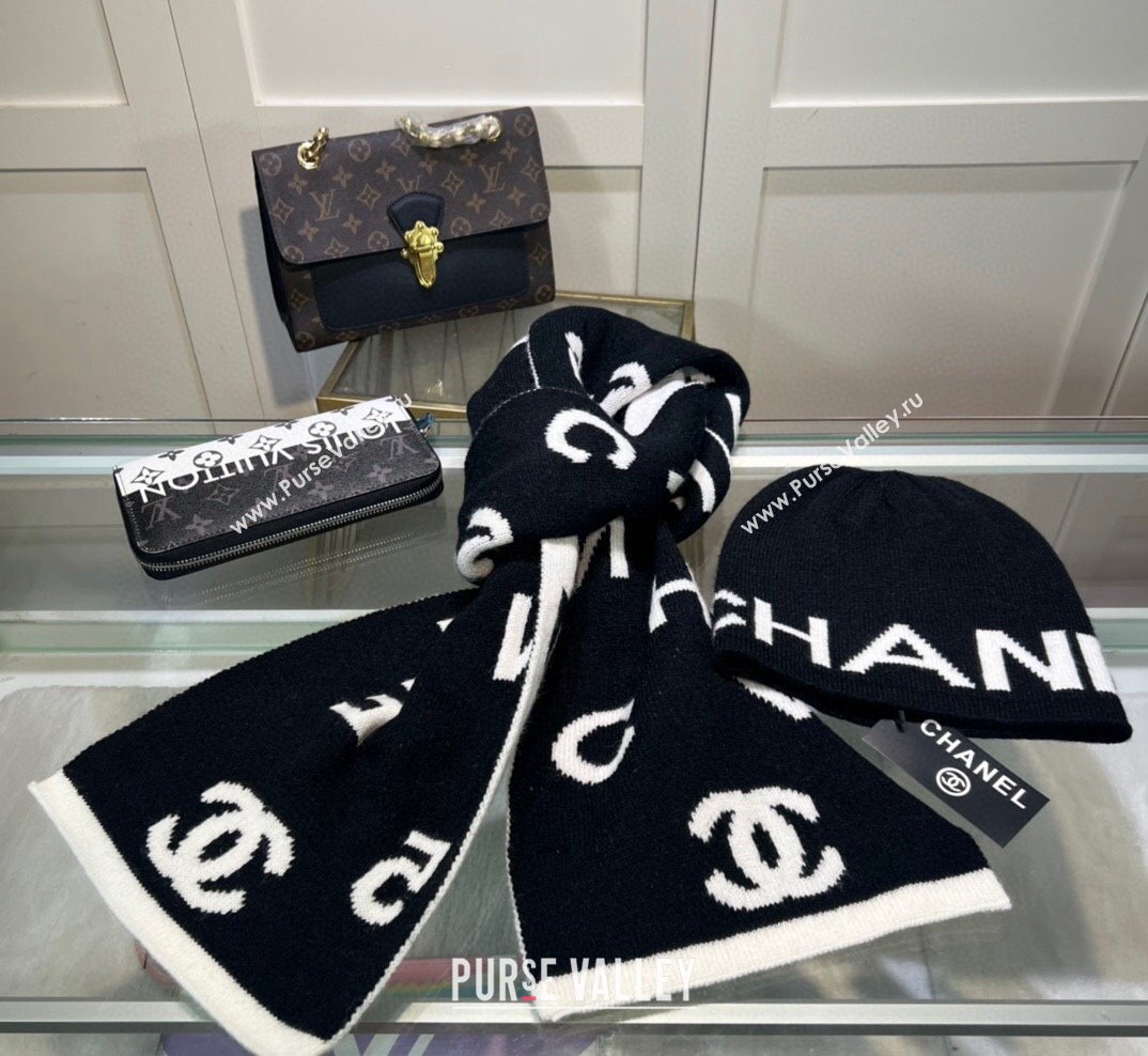 Chanel Knit Hat and Scarf Set Black White 2023 3 CH101807 (A-231018104)