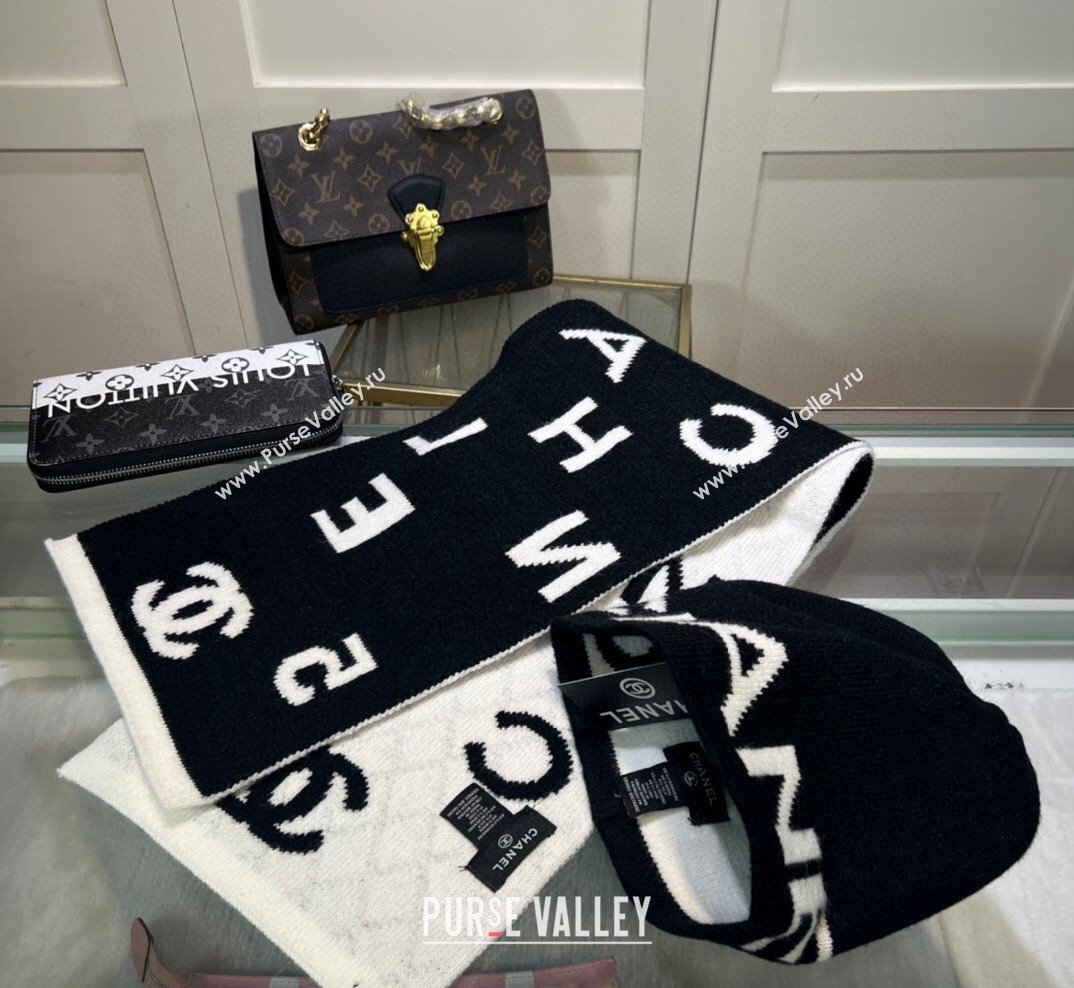 Chanel Knit Hat and Scarf Set Black White 2023 3 CH101807 (A-231018104)