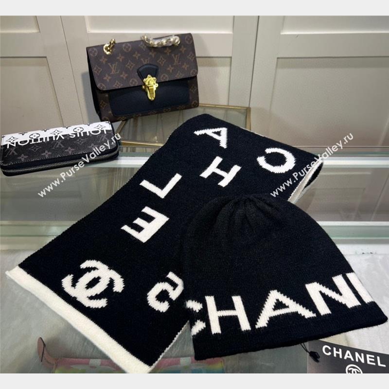 Chanel Knit Hat and Scarf Set Black White 2023 3 CH101807 (A-231018104)