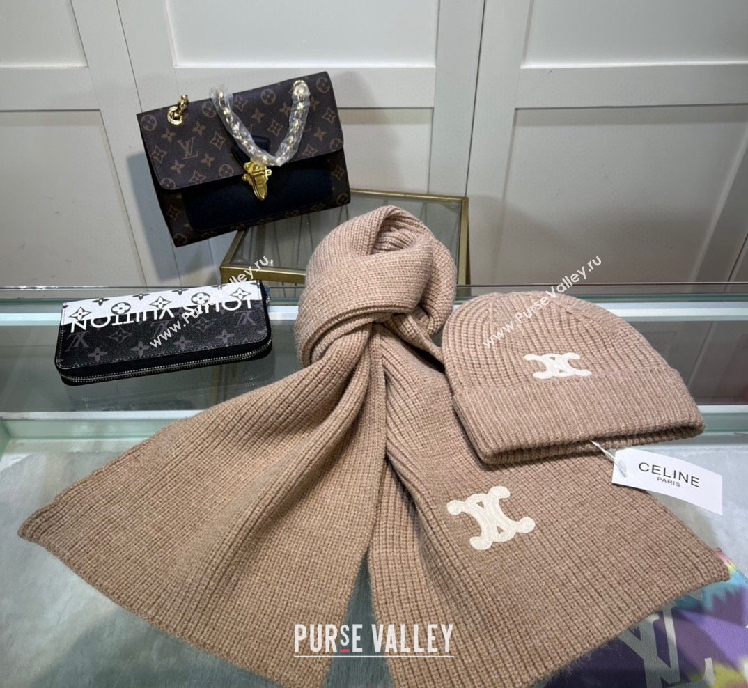 Celine Knit Hat and Scarf Set Beige 2023 1 CE10183 (A-231018109)