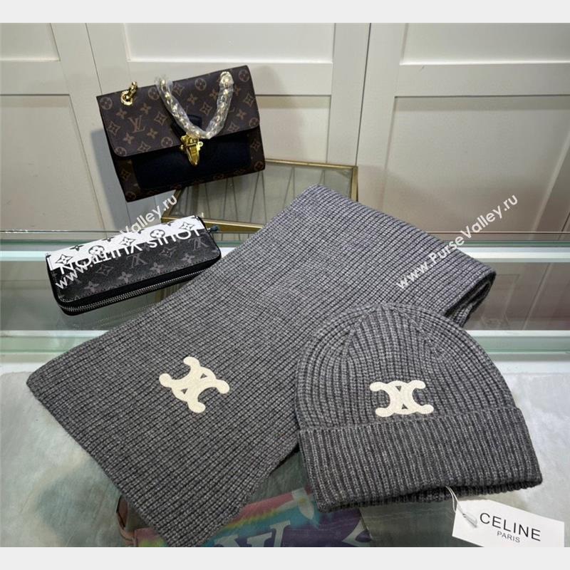 Celine Knit Hat and Scarf Set Grey 2023 1 CE10183 (A-231018112)