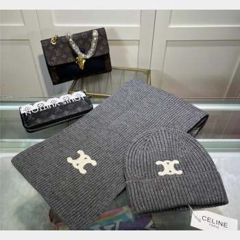 Celine Knit Hat and Scarf Set Grey 2023 1 CE10183 (A-231018112)