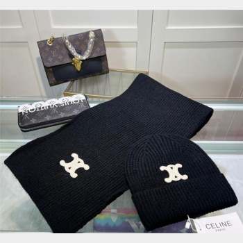 Celine Knit Hat and Scarf Set Black 2023 1 CE10183 (A-231018111)