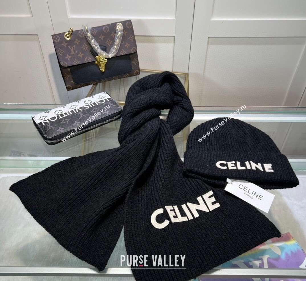 Celine Knit Hat and Scarf Set Black 2023 2 CE10183 (A-231018114)