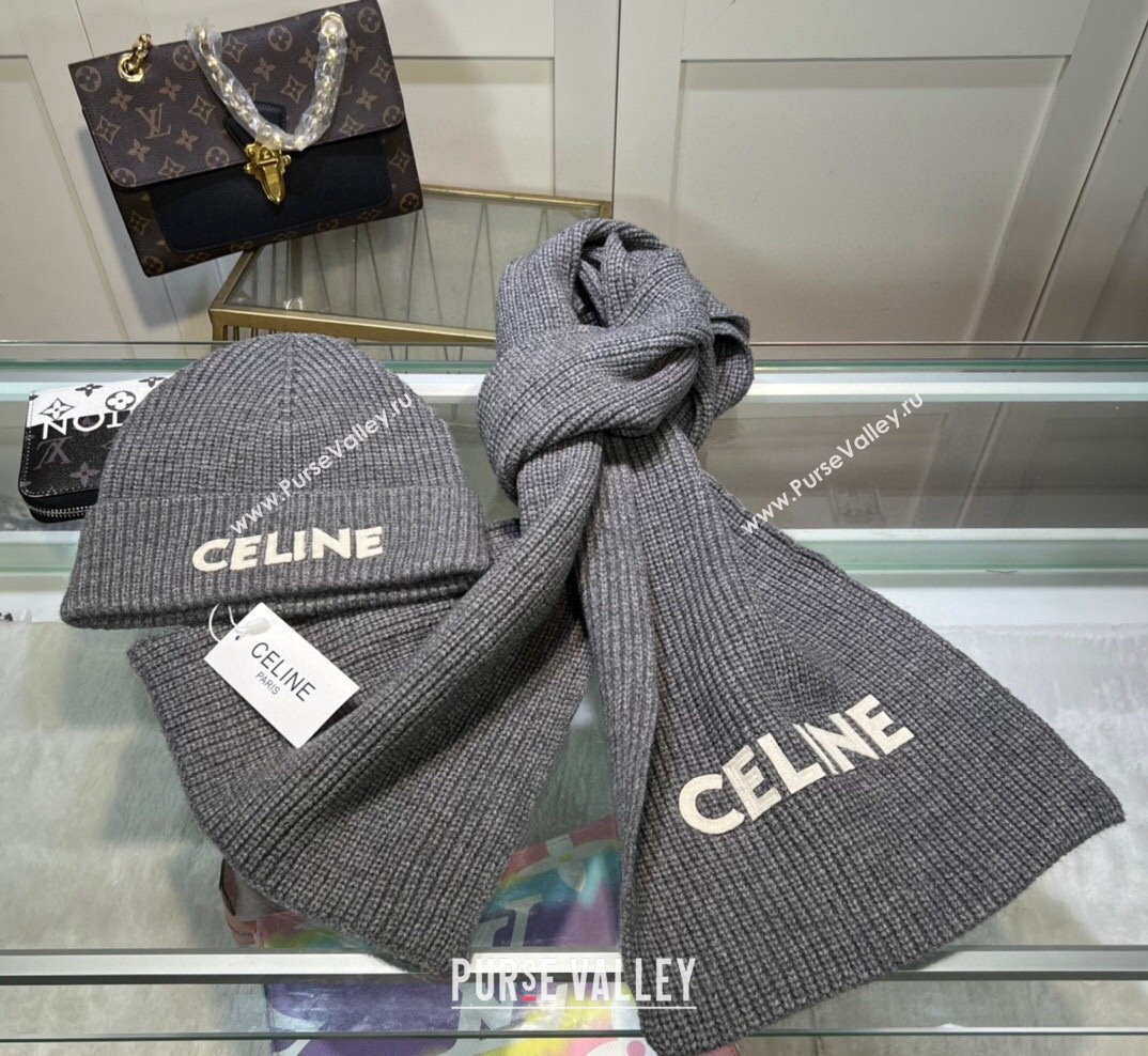 Celine Knit Hat and Scarf Set Grey 2023 2 CE10183 (A-231018115)