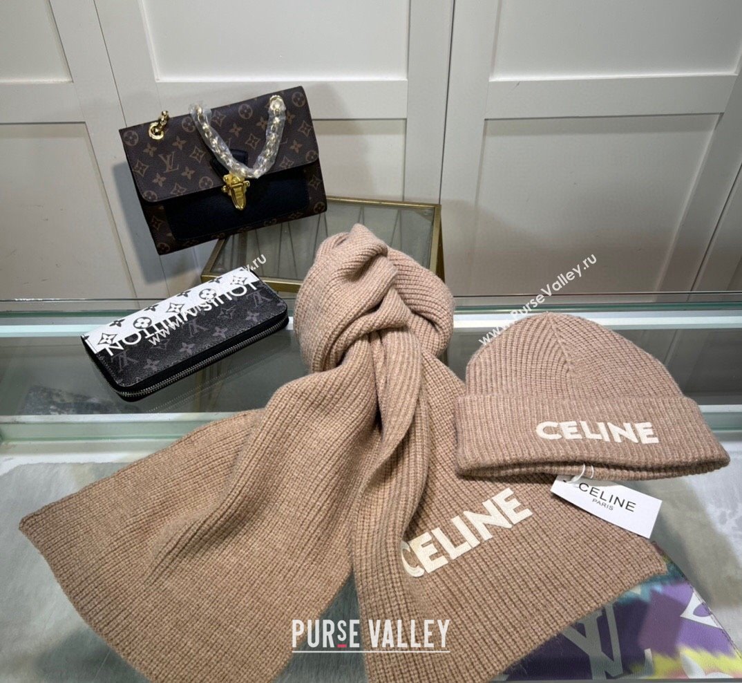 Celine Knit Hat and Scarf Set Beige 2023 2 CE10183 (A-231018116)