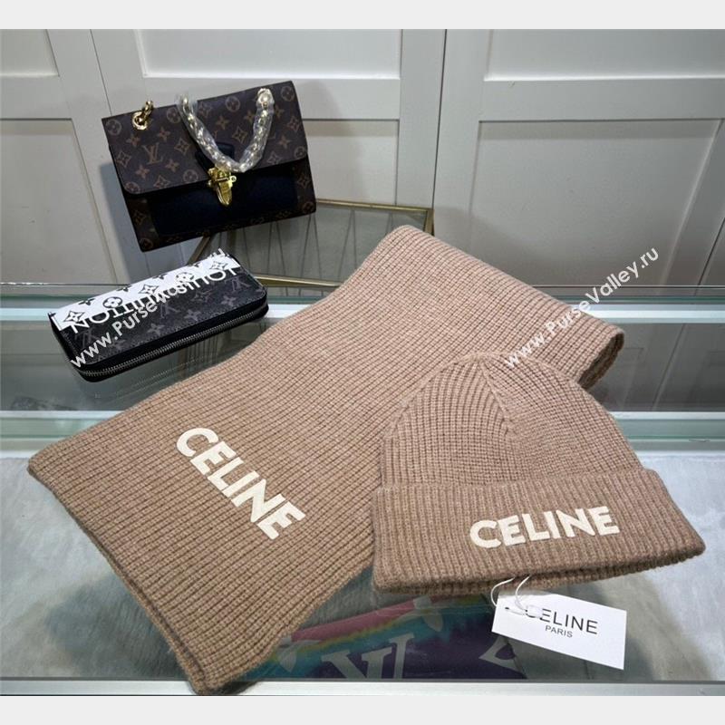 Celine Knit Hat and Scarf Set Beige 2023 2 CE10183 (A-231018116)